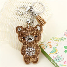 Load image into Gallery viewer, Cute Bear Leather Tassel Keyrings Keychains Full Crystal Rhinestone Beads Silver Car Handbag Pendant Key Chian Ring Holder