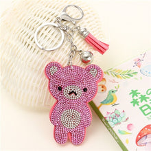 Load image into Gallery viewer, Cute Bear Leather Tassel Keyrings Keychains Full Crystal Rhinestone Beads Silver Car Handbag Pendant Key Chian Ring Holder