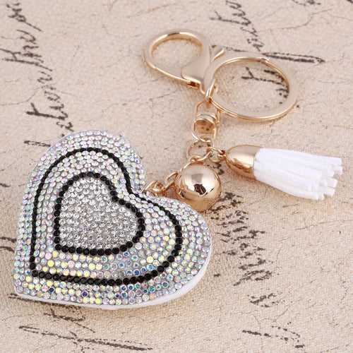 Heart Pendant Golden Plated Keychain Leather Tassel Crystal Rhinestone Bag Purse Car llaveros Key Chains Jewelry Key Ring Holder
