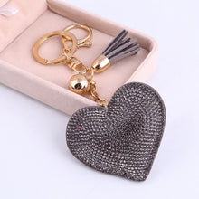 Load image into Gallery viewer, Heart Pendant Golden Plated Keychain Leather Tassel Crystal Rhinestone Bag Purse Car llaveros Key Chains Jewelry Key Ring Holder