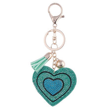 Load image into Gallery viewer, Heart Pendant Golden Plated Keychain Leather Tassel Crystal Rhinestone Bag Purse Car llaveros Key Chains Jewelry Key Ring Holder