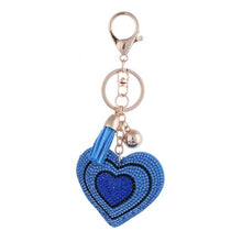 Load image into Gallery viewer, Heart Pendant Golden Plated Keychain Leather Tassel Crystal Rhinestone Bag Purse Car llaveros Key Chains Jewelry Key Ring Holder