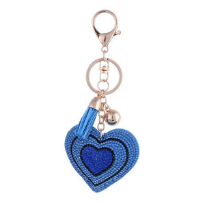 Heart Pendant Golden Plated Keychain Leather Tassel Crystal Rhinestone Bag Purse Car llaveros Key Chains Jewelry Key Ring Holder