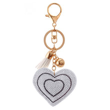 Load image into Gallery viewer, Heart Pendant Golden Plated Keychain Leather Tassel Crystal Rhinestone Bag Purse Car llaveros Key Chains Jewelry Key Ring Holder