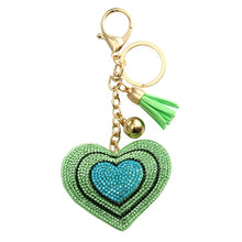 Load image into Gallery viewer, Heart Pendant Golden Plated Keychain Leather Tassel Crystal Rhinestone Bag Purse Car llaveros Key Chains Jewelry Key Ring Holder
