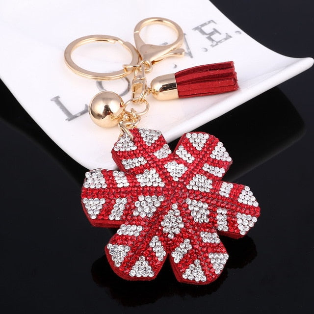 2018 New Fashion Women Casual Pu Leather Tassel Snow Flower Keychain Bag Pendant Gold Car Key Chain Ring Holder Trendy Jewelry