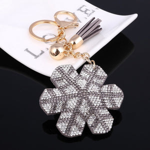 2018 New Fashion Women Casual Pu Leather Tassel Snow Flower Keychain Bag Pendant Gold Car Key Chain Ring Holder Trendy Jewelry