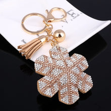 Load image into Gallery viewer, 2018 New Fashion Women Casual Pu Leather Tassel Snow Flower Keychain Bag Pendant Gold Car Key Chain Ring Holder Trendy Jewelry