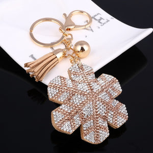 2018 New Fashion Women Casual Pu Leather Tassel Snow Flower Keychain Bag Pendant Gold Car Key Chain Ring Holder Trendy Jewelry