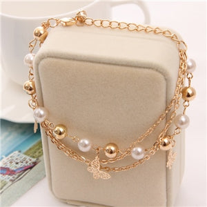 Brand Simulated Pearl Crystal Beaded Bracelet & Bangle New Fashion Crystal Jewelry Women Wedding Charm Bracelet Summer Jewelry