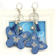 Load image into Gallery viewer, Crystal butterfly Pendant Animal keychain wholesale silver plated key chain ring holder Women bag charm bag porte clef chaveiro