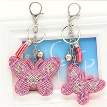 Load image into Gallery viewer, Crystal butterfly Pendant Animal keychain wholesale silver plated key chain ring holder Women bag charm bag porte clef chaveiro