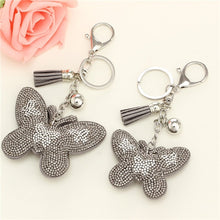 Load image into Gallery viewer, Crystal butterfly Pendant Animal keychain wholesale silver plated key chain ring holder Women bag charm bag porte clef chaveiro