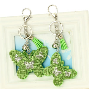 Crystal butterfly Pendant Animal keychain wholesale silver plated key chain ring holder Women bag charm bag porte clef chaveiro