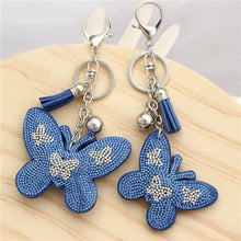 Load image into Gallery viewer, Crystal butterfly Pendant Animal keychain wholesale silver plated key chain ring holder Women bag charm bag porte clef chaveiro