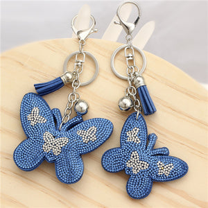 Crystal butterfly Pendant Animal keychain wholesale silver plated key chain ring holder Women bag charm bag porte clef chaveiro
