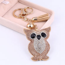 Load image into Gallery viewer, Car Keyring Full Crystal Key Holder Gold Key Chain Cute Owl Leather Tassel Keychain Pendant porte clef Charm Jewelry llaveros