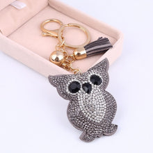 Load image into Gallery viewer, Car Keyring Full Crystal Key Holder Gold Key Chain Cute Owl Leather Tassel Keychain Pendant porte clef Charm Jewelry llaveros