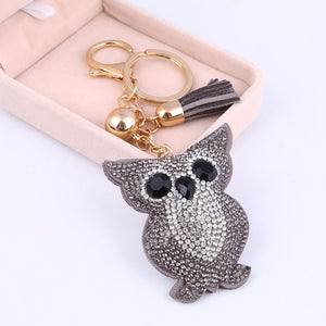 Car Keyring Full Crystal Key Holder Gold Key Chain Cute Owl Leather Tassel Keychain Pendant porte clef Charm Jewelry llaveros