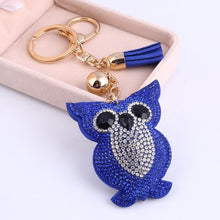 Load image into Gallery viewer, Car Keyring Full Crystal Key Holder Gold Key Chain Cute Owl Leather Tassel Keychain Pendant porte clef Charm Jewelry llaveros