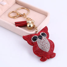 Load image into Gallery viewer, Car Keyring Full Crystal Key Holder Gold Key Chain Cute Owl Leather Tassel Keychain Pendant porte clef Charm Jewelry llaveros