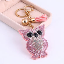 Load image into Gallery viewer, Car Keyring Full Crystal Key Holder Gold Key Chain Cute Owl Leather Tassel Keychain Pendant porte clef Charm Jewelry llaveros
