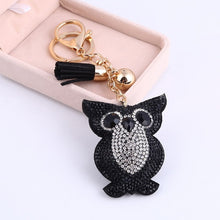Load image into Gallery viewer, Car Keyring Full Crystal Key Holder Gold Key Chain Cute Owl Leather Tassel Keychain Pendant porte clef Charm Jewelry llaveros