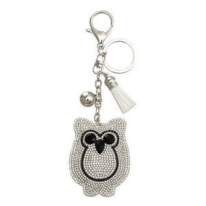 Car Keyring Full Crystal Key Holder Gold Key Chain Cute Owl Leather Tassel Keychain Pendant porte clef Charm Jewelry llaveros