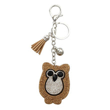 Load image into Gallery viewer, Car Keyring Full Crystal Key Holder Gold Key Chain Cute Owl Leather Tassel Keychain Pendant porte clef Charm Jewelry llaveros