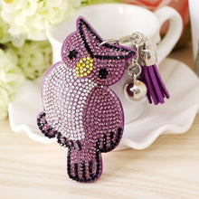 Load image into Gallery viewer, Vintage Charms Cute Owl Pendant Tassel Keychain Crystal Silver Chain Leather Tassel Key Chain Women Chaveiro Key Ring llaveros
