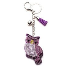 Load image into Gallery viewer, Vintage Charms Cute Owl Pendant Tassel Keychain Crystal Silver Chain Leather Tassel Key Chain Women Chaveiro Key Ring llaveros