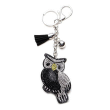 Load image into Gallery viewer, Vintage Charms Cute Owl Pendant Tassel Keychain Crystal Silver Chain Leather Tassel Key Chain Women Chaveiro Key Ring llaveros