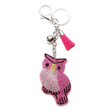 Load image into Gallery viewer, Vintage Charms Cute Owl Pendant Tassel Keychain Crystal Silver Chain Leather Tassel Key Chain Women Chaveiro Key Ring llaveros