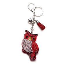 Load image into Gallery viewer, Vintage Charms Cute Owl Pendant Tassel Keychain Crystal Silver Chain Leather Tassel Key Chain Women Chaveiro Key Ring llaveros