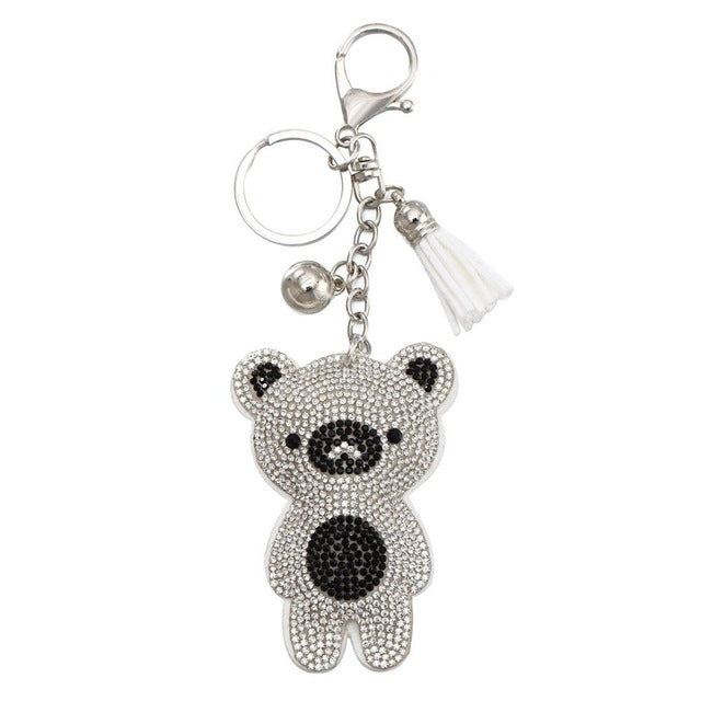Vintage Charms Cute Owl Pendant Tassel Keychain Crystal Silver Chain Leather Tassel Key Chain Women Chaveiro Key Ring llaveros