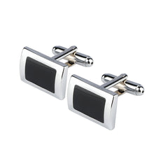 Load image into Gallery viewer, 2019 New Simple Style Black Rectangle Cufflinks Mens Shirt Cuff Button Christmas Gifts for Men Silver Plated Cuff link gemelos