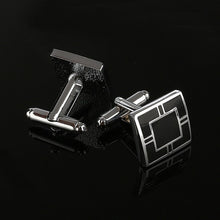 Load image into Gallery viewer, 2019 New Simple Style Black Rectangle Cufflinks Mens Shirt Cuff Button Christmas Gifts for Men Silver Plated Cuff link gemelos