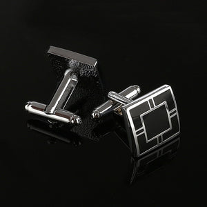 2019 New Simple Style Black Rectangle Cufflinks Mens Shirt Cuff Button Christmas Gifts for Men Silver Plated Cuff link gemelos