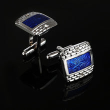 Load image into Gallery viewer, 2019 New Simple Style Black Rectangle Cufflinks Mens Shirt Cuff Button Christmas Gifts for Men Silver Plated Cuff link gemelos