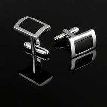 Load image into Gallery viewer, 2019 New Simple Style Black Rectangle Cufflinks Mens Shirt Cuff Button Christmas Gifts for Men Silver Plated Cuff link gemelos