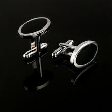Load image into Gallery viewer, 2019 New Simple Style Black Rectangle Cufflinks Mens Shirt Cuff Button Christmas Gifts for Men Silver Plated Cuff link gemelos