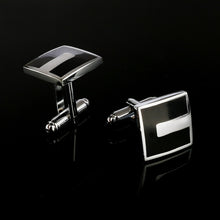 Load image into Gallery viewer, 2019 New Simple Style Black Rectangle Cufflinks Mens Shirt Cuff Button Christmas Gifts for Men Silver Plated Cuff link gemelos