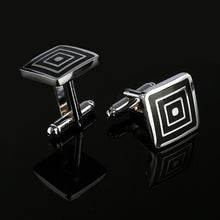 Load image into Gallery viewer, 2019 New Simple Style Black Rectangle Cufflinks Mens Shirt Cuff Button Christmas Gifts for Men Silver Plated Cuff link gemelos