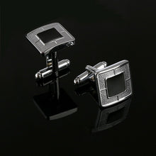 Load image into Gallery viewer, 2019 New Simple Style Black Rectangle Cufflinks Mens Shirt Cuff Button Christmas Gifts for Men Silver Plated Cuff link gemelos