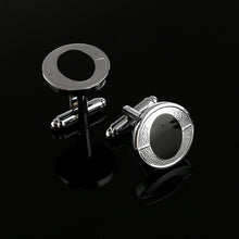 Load image into Gallery viewer, 2019 New Simple Style Black Rectangle Cufflinks Mens Shirt Cuff Button Christmas Gifts for Men Silver Plated Cuff link gemelos