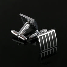 Load image into Gallery viewer, 2019 New Simple Style Black Rectangle Cufflinks Mens Shirt Cuff Button Christmas Gifts for Men Silver Plated Cuff link gemelos