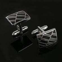 Load image into Gallery viewer, 2019 New Simple Style Black Rectangle Cufflinks Mens Shirt Cuff Button Christmas Gifts for Men Silver Plated Cuff link gemelos