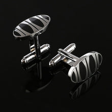 Load image into Gallery viewer, 2019 New Simple Style Black Rectangle Cufflinks Mens Shirt Cuff Button Christmas Gifts for Men Silver Plated Cuff link gemelos